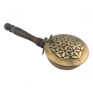 Flower of Life Brass Burner with Wood Handle, Each